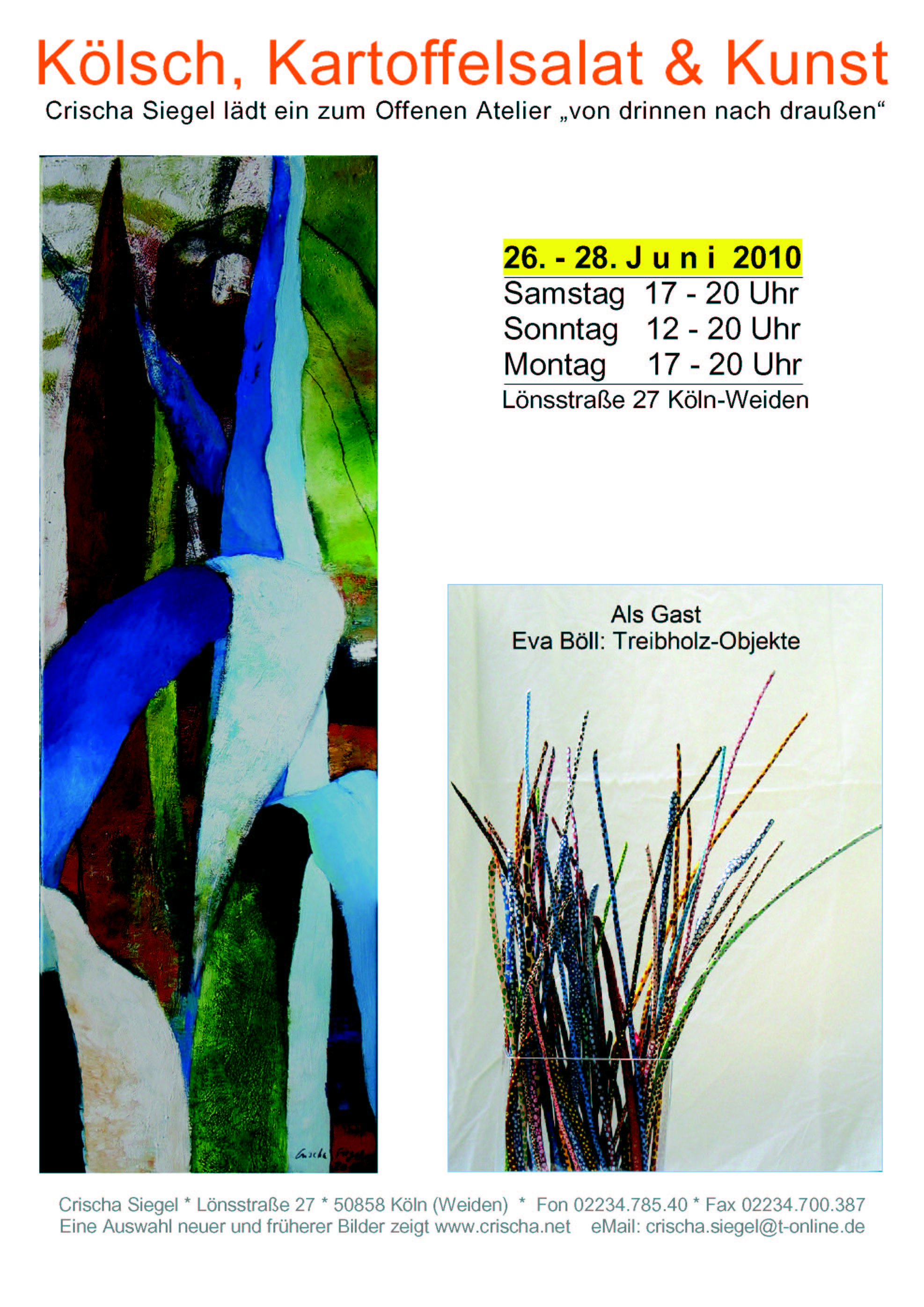 Crischa Siegel l�dt ein zum Offenen Atelier am 26. - 28. Juni 10